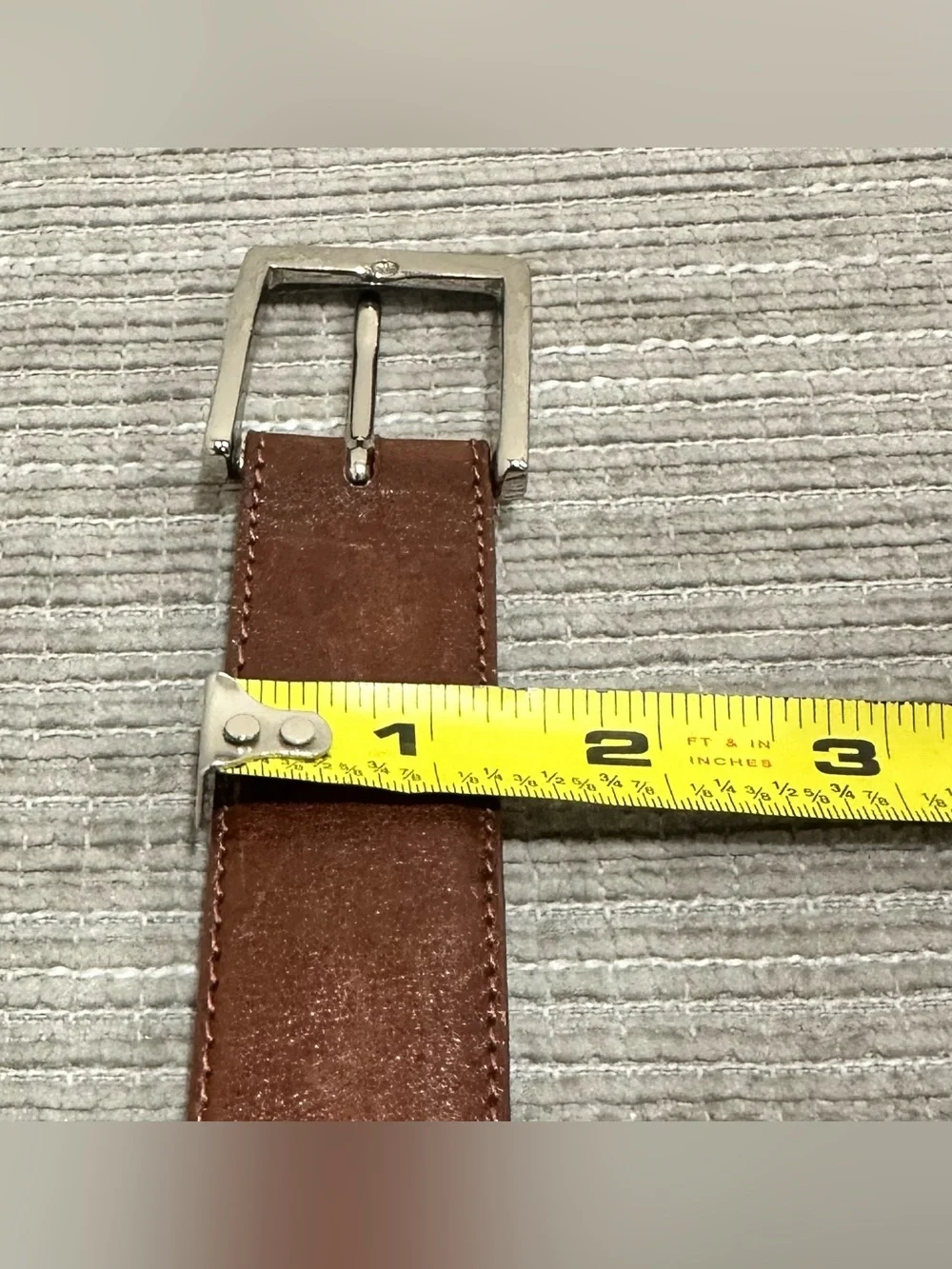 W. Kleinberg Men's‎ Brown Glazed Calfskin Leather Dress Belt Silver Buckle 40
